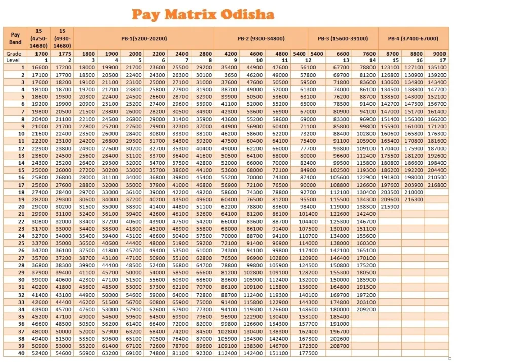 Pay Matrix Odisha Loan4fauji